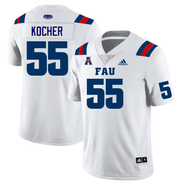 Florida Atlantic Owls #55 Alexander Kocher College Football Jerseys Stitched Sale-White
